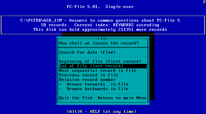 PC-File 5.01 - Menu